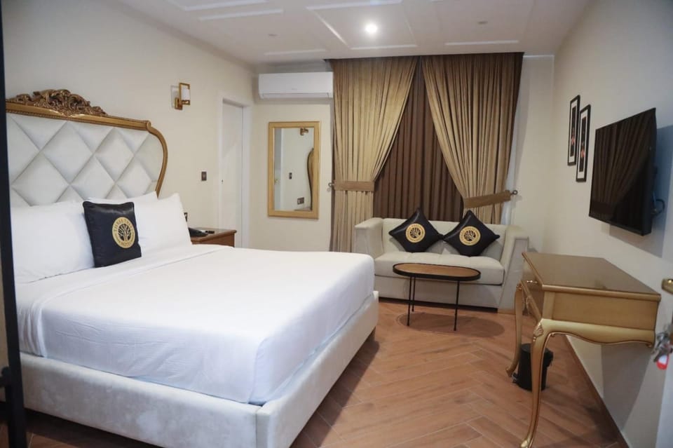 Bed, TV and multimedia, Living room, Photo of the whole room, Seating area, Bedroom, hair dresser, air conditioner