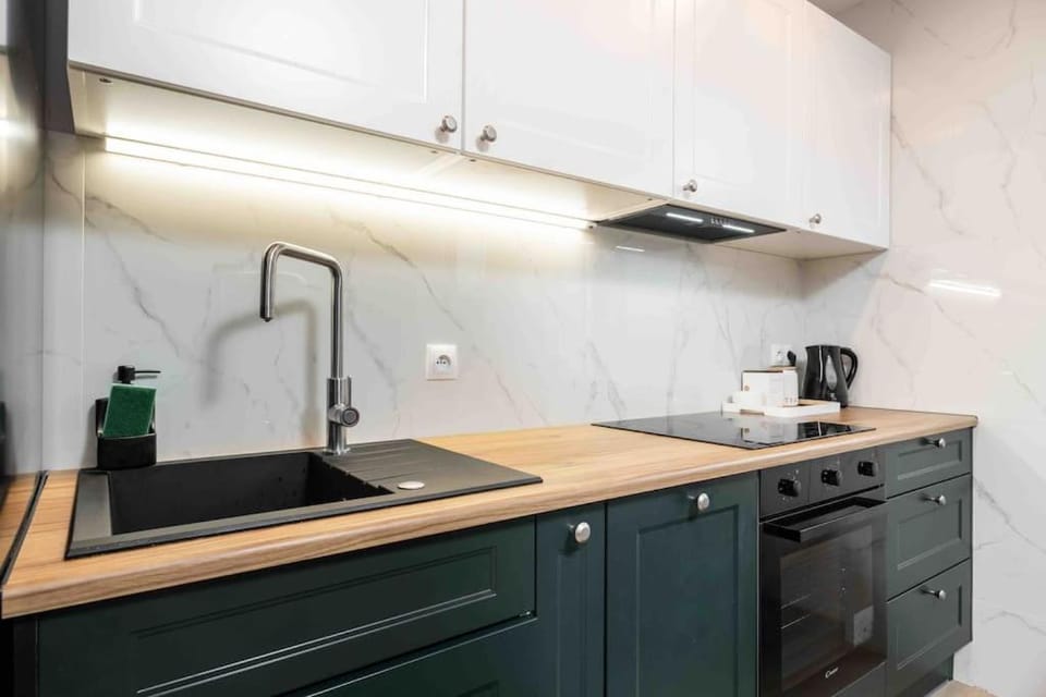 Kitchen or kitchenette, stove