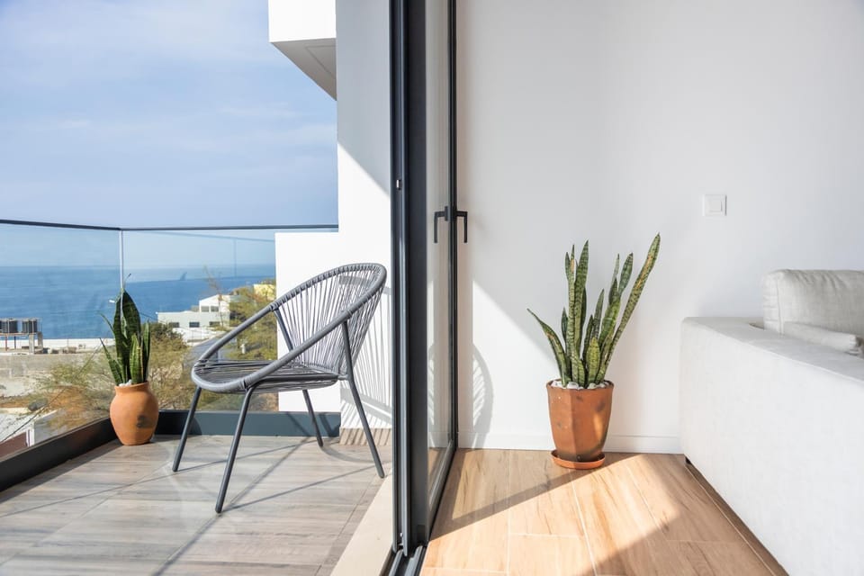Lux 3-BR: Panoramic Sea View & Rooftop Pool Apartment in Praia