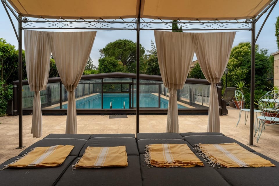 Property building, Living room, Bedroom, Swimming pool