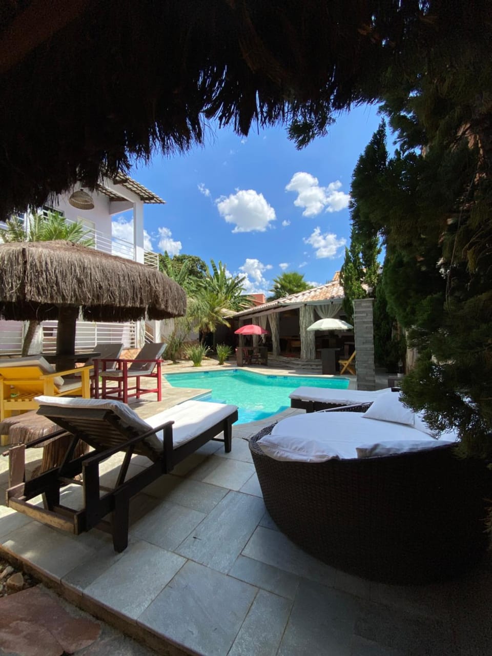 Swimming pool, sunbed