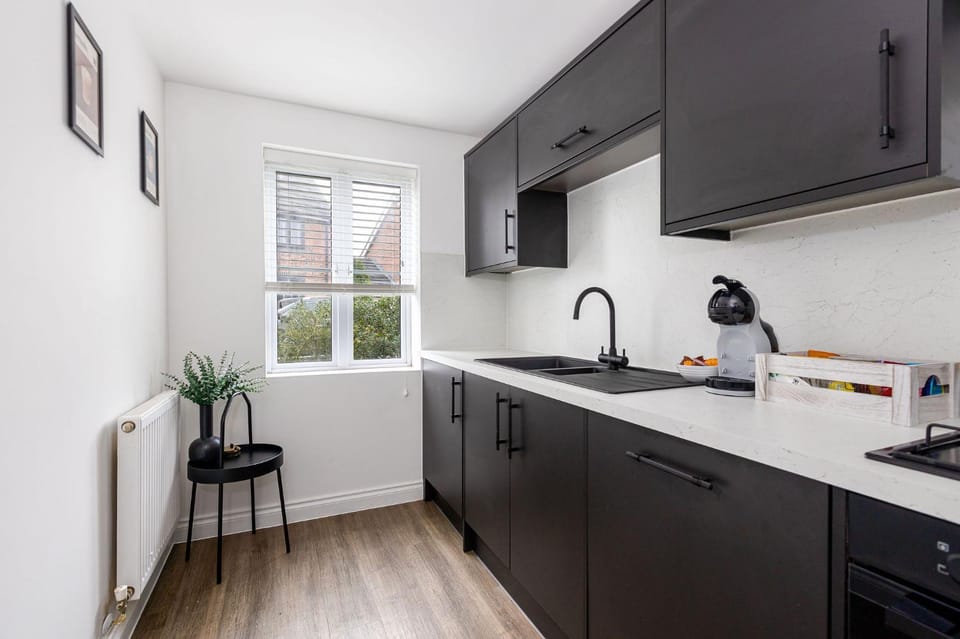 Kitchen or kitchenette, oven, stove, toaster