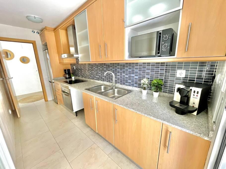 Kitchen or kitchenette, stove