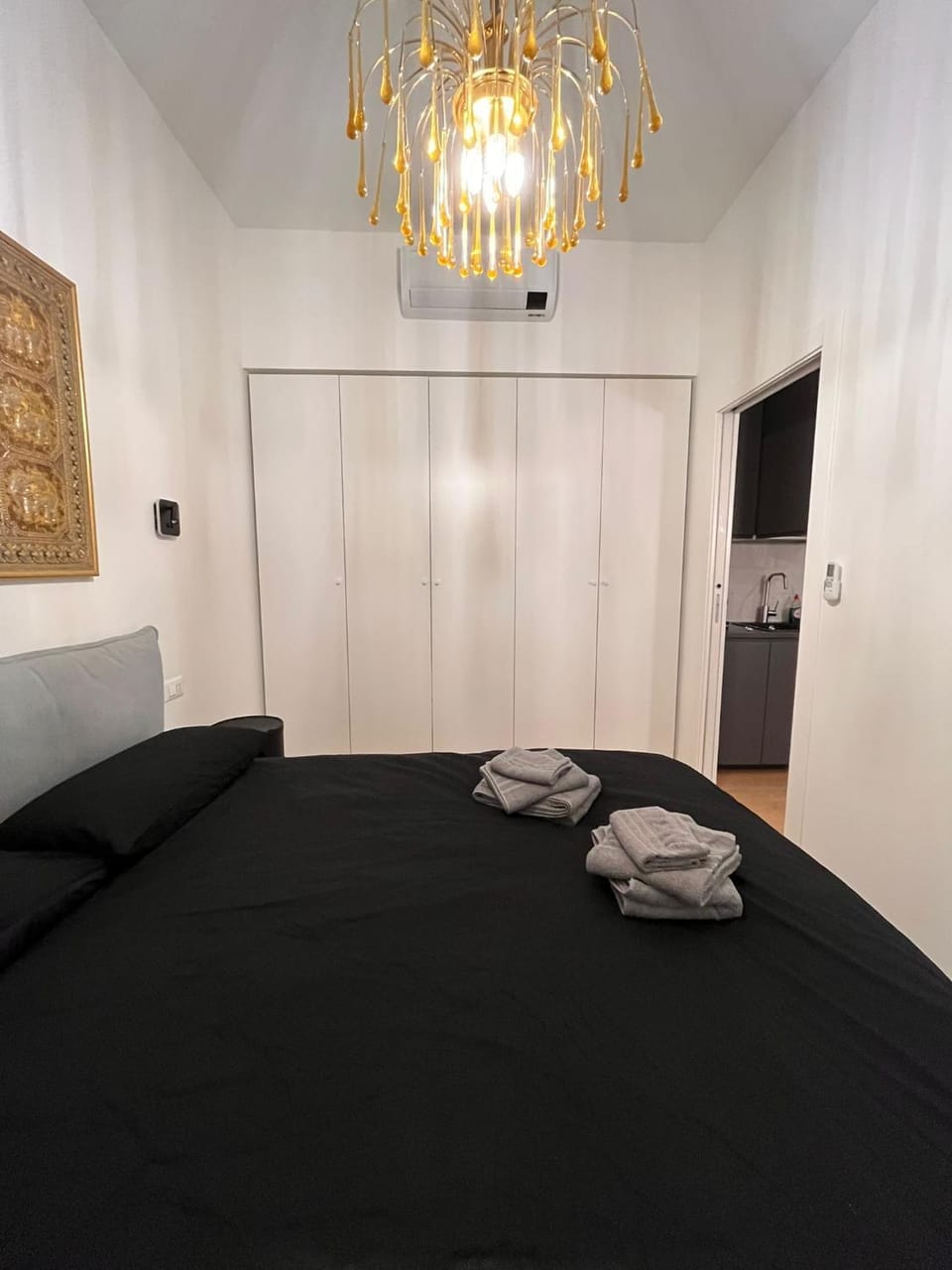 Bed, Photo of the whole room, Bedroom, towels, wardrobe