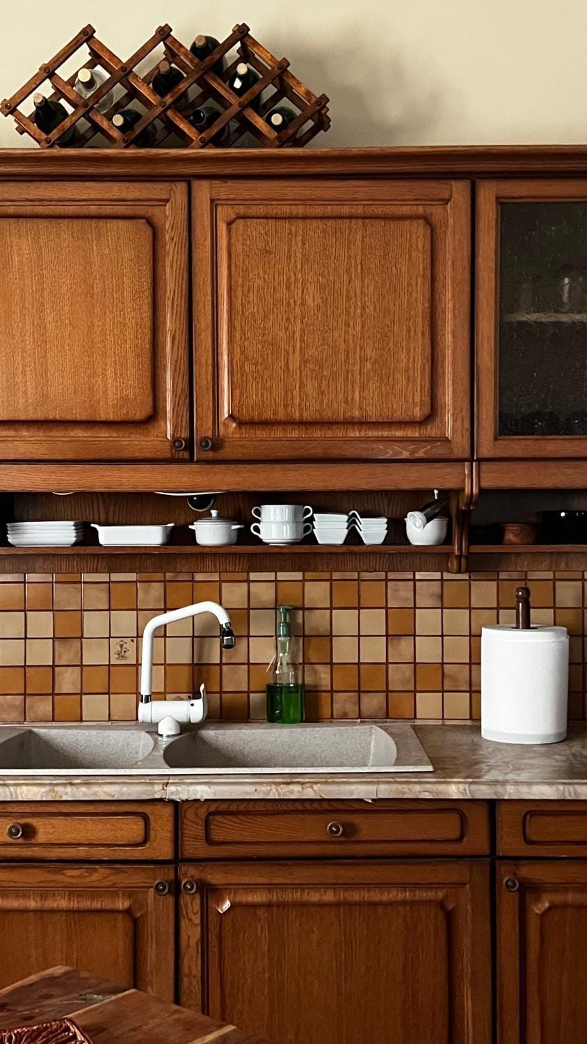 Kitchen or kitchenette, stove