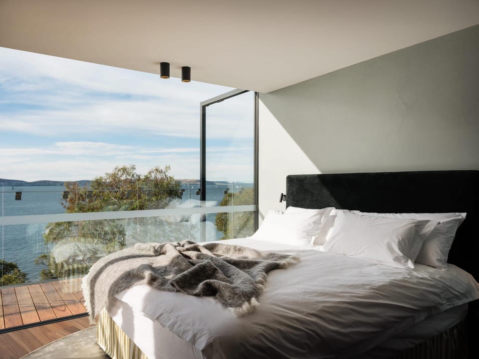 Bed, Natural landscape, Bedroom, Sea view