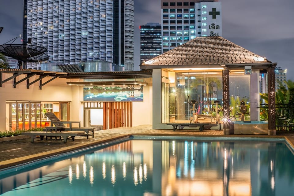 Night, Pool view, Swimming pool