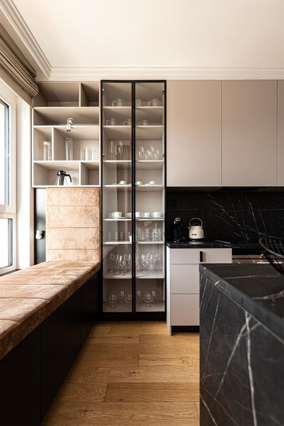 Kitchen or kitchenette, stove