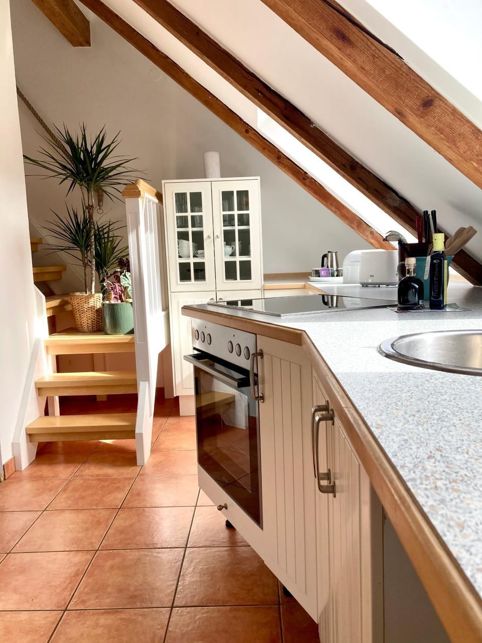 Kitchen or kitchenette, stove