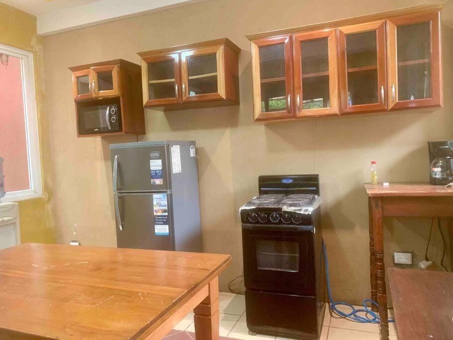 Kitchen or kitchenette, stove