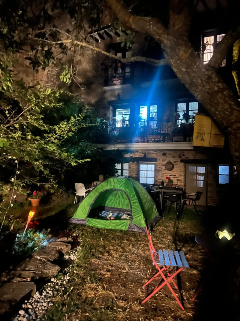 Property building, Night, Garden, Garden view