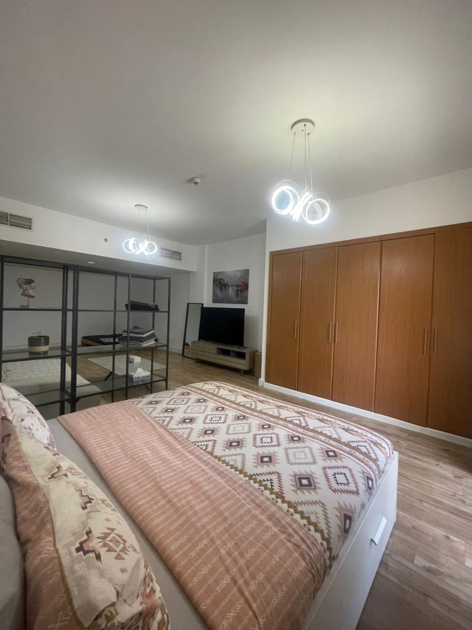 Bed, wardrobe