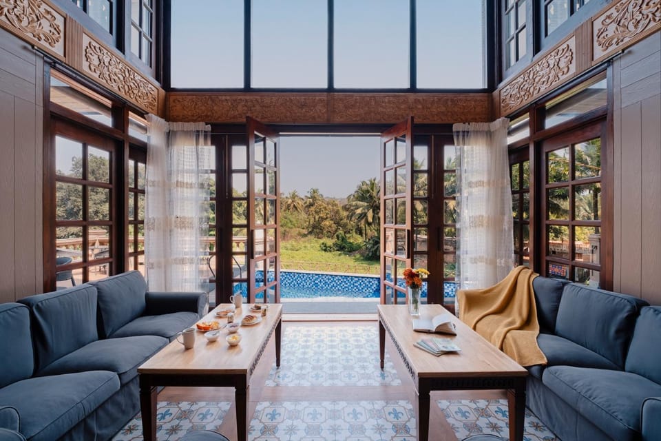 Patio, Day, Natural landscape, Garden, View (from property/room), Living room, Seating area, Garden view, Pool view, Swimming pool, Breakfast