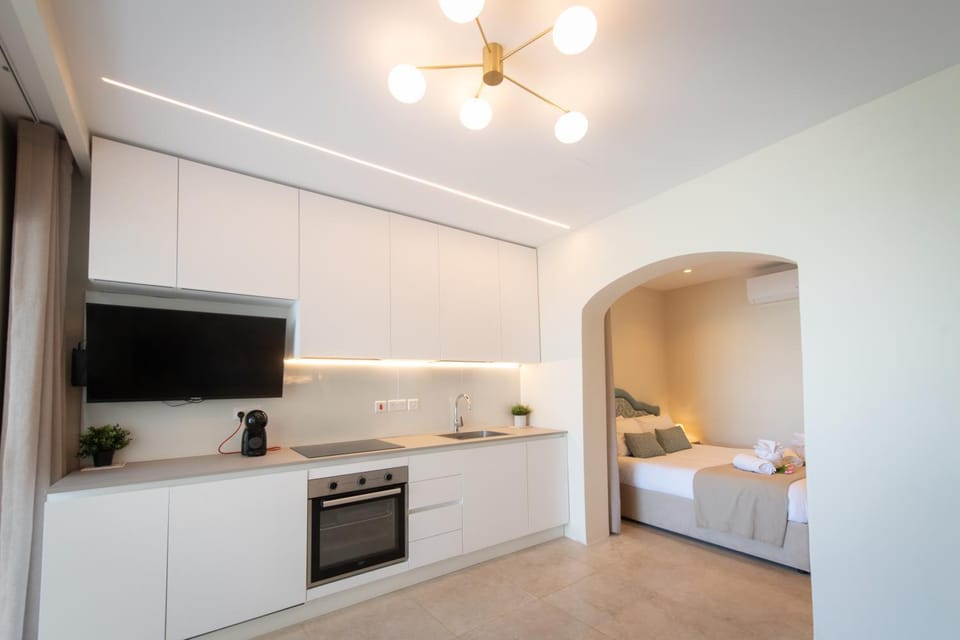Bed, TV and multimedia, Kitchen or kitchenette, Photo of the whole room, Bedroom, stove
