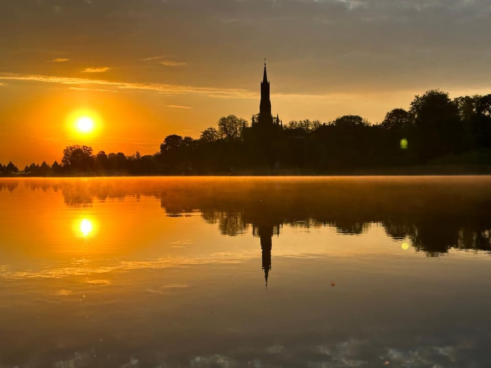 Nearby landmark, Natural landscape, Lake view, Sunset
