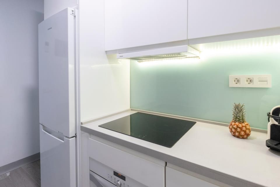 Kitchen or kitchenette, stove