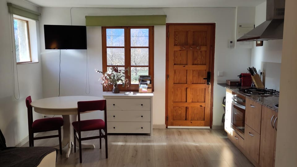 TV and multimedia, Kitchen or kitchenette, Dining area, oven, stove