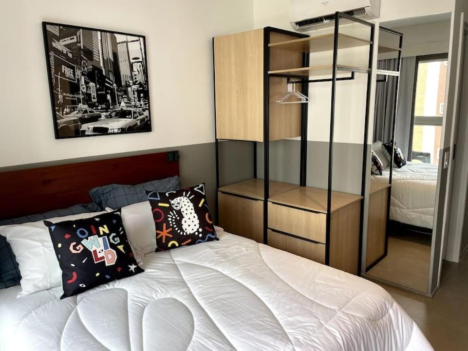 Bed, wardrobe