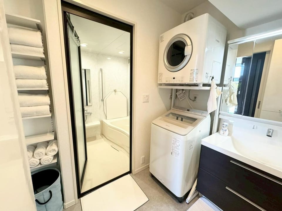 Bathroom, washing machine, dryer