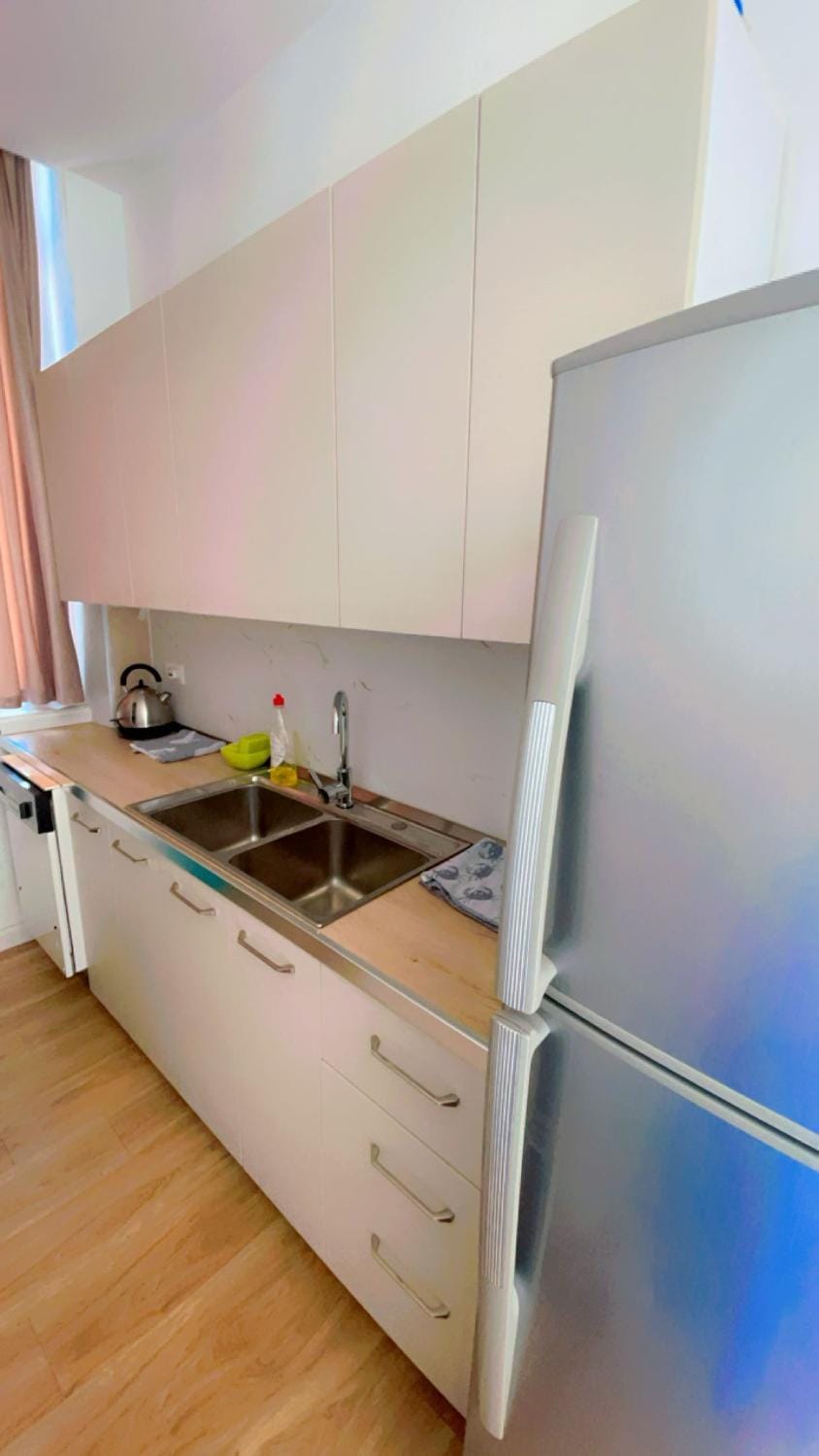 Kitchen or kitchenette, stove