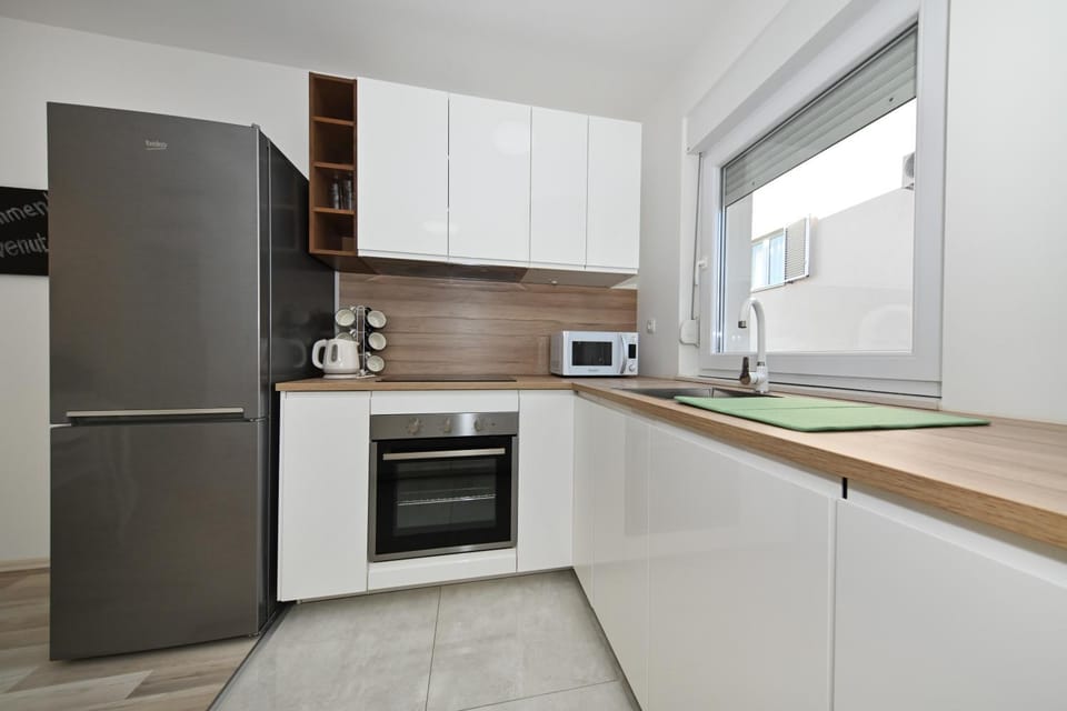 Kitchen or kitchenette, stove