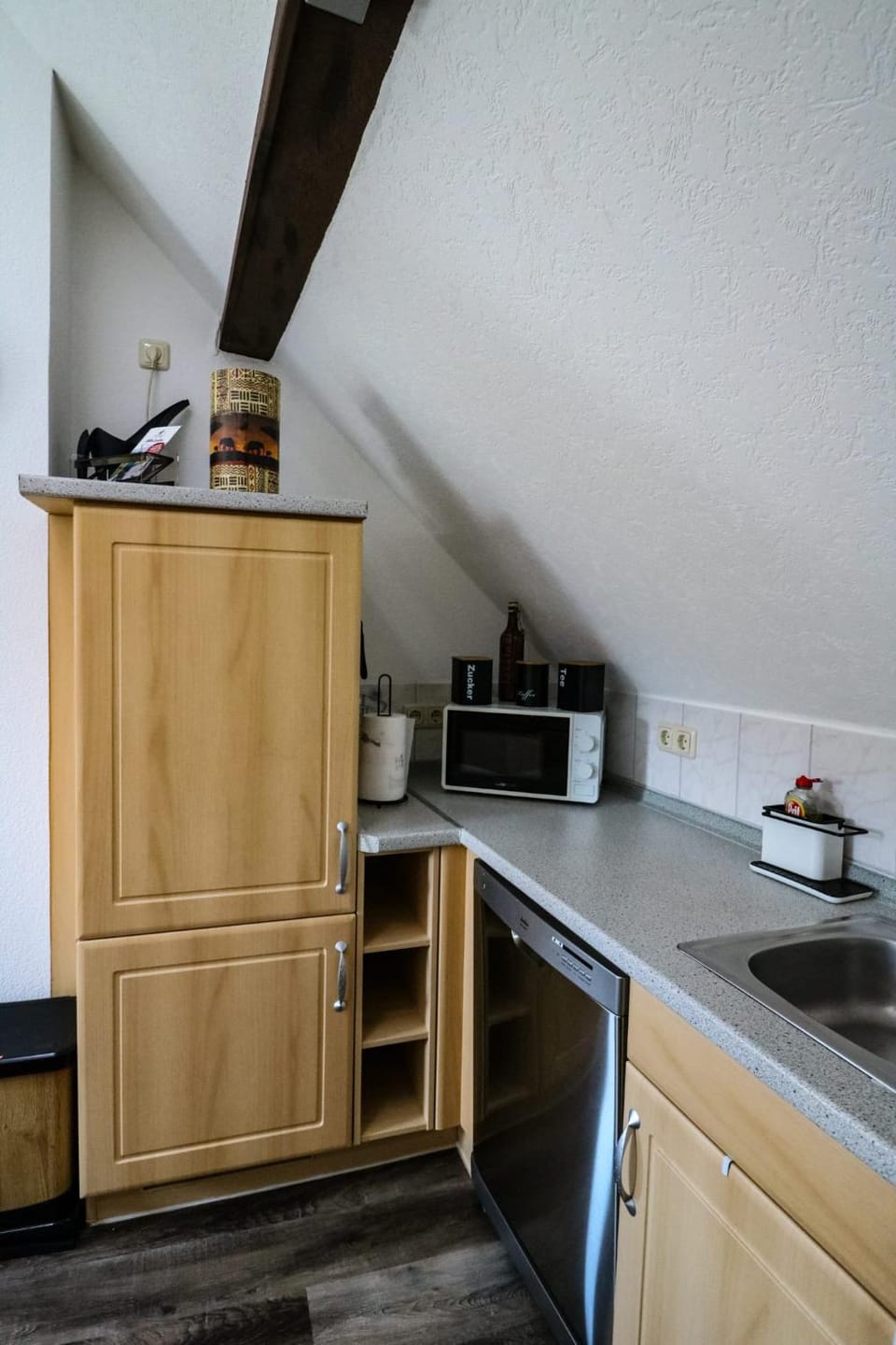 Kitchen or kitchenette, microwave