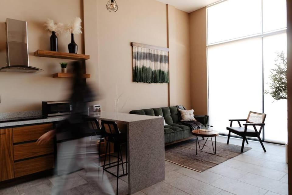 Kitchen or kitchenette, Living room, Dining area