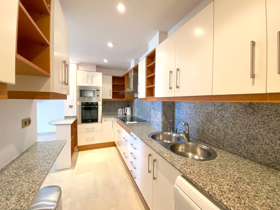 Kitchen or kitchenette, stove