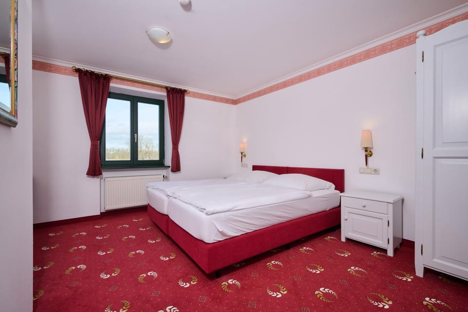Bed, wardrobe