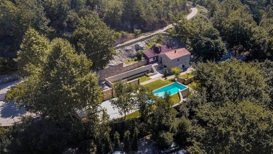 Property building, Natural landscape, Bird's eye view, Garden, Pool view, Swimming pool
