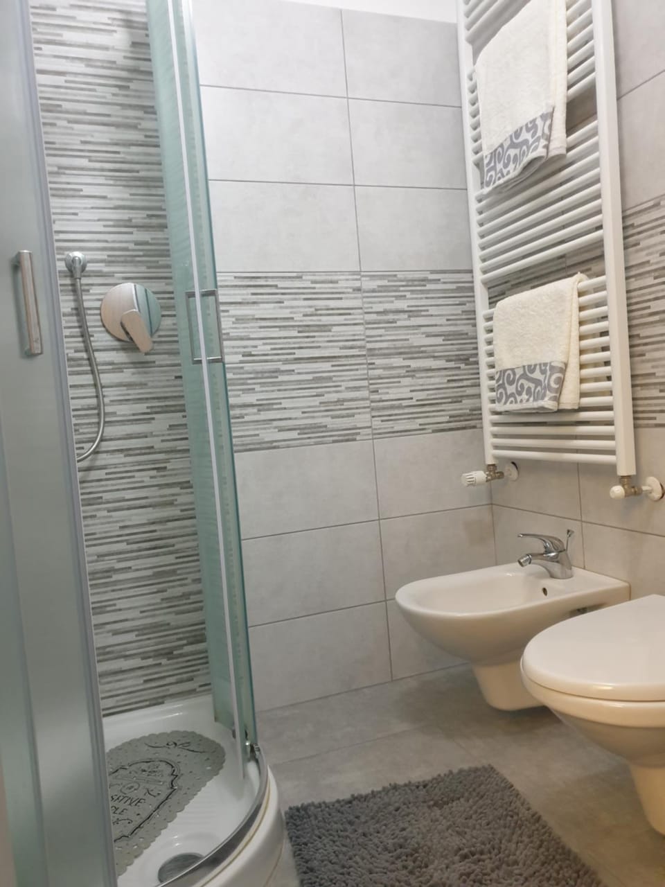 Shower, Toilet, bidet, towels
