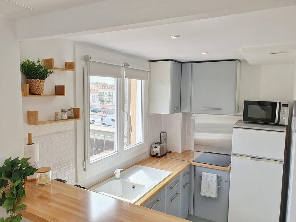 Kitchen or kitchenette, minibar, stove, toaster
