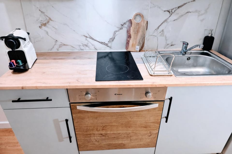 Kitchen or kitchenette, stove