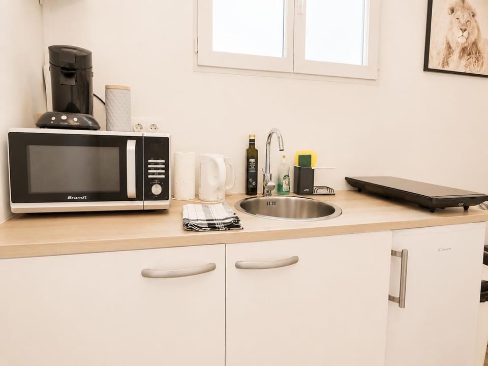 Kitchen or kitchenette, minibar, stove, toaster
