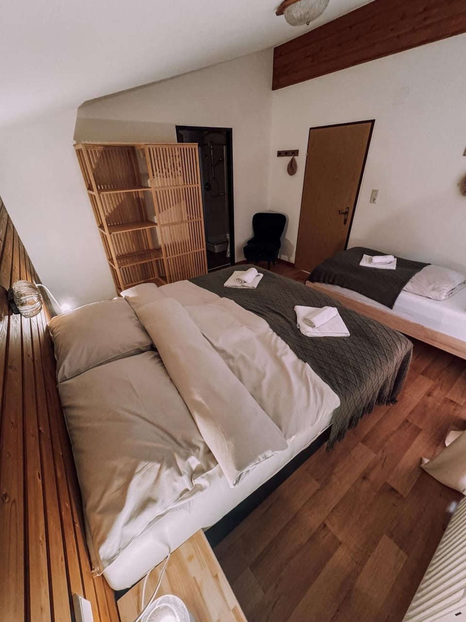 Bed, Photo of the whole room, Bedroom, towels, wardrobe