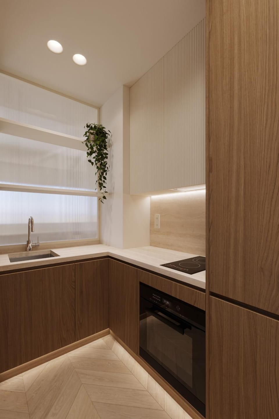 Kitchen or kitchenette, stove