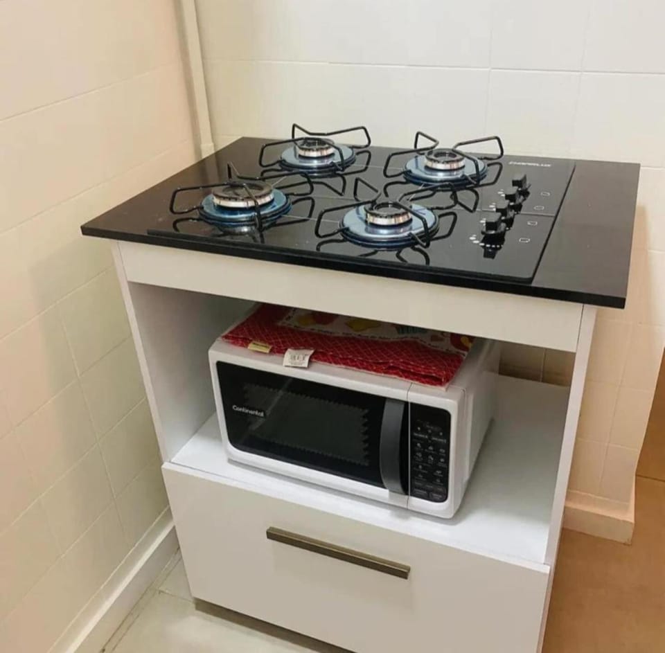 Kitchen or kitchenette, microwave, stove