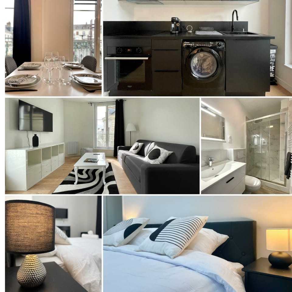 Bed, Kitchen or kitchenette, Living room, Seating area, Bedroom, washing machine, dryer