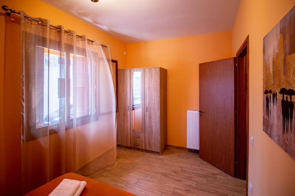 Bed, wardrobe