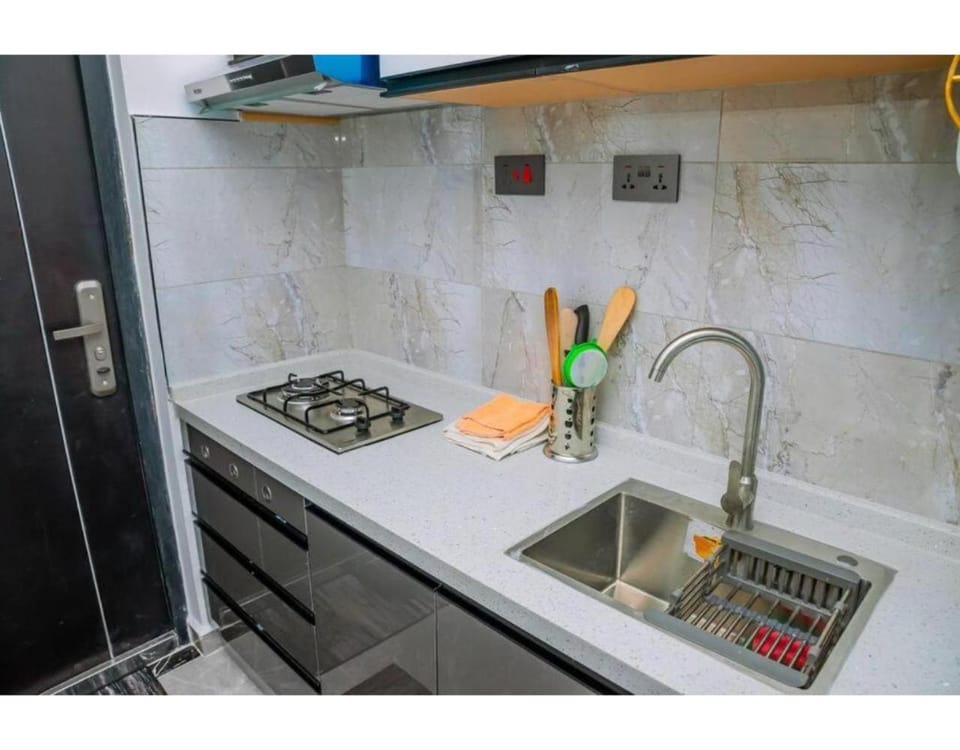 Kitchen or kitchenette, stove