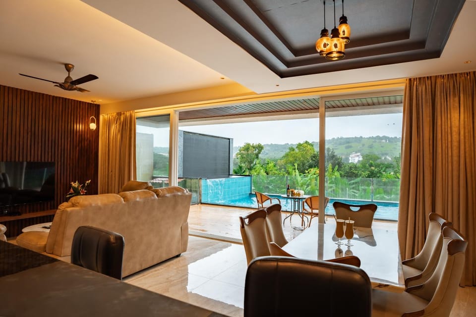 Living room, Pool view, Swimming pool
