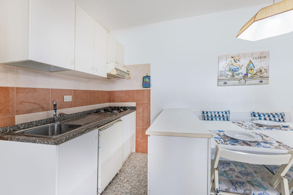 Kitchen or kitchenette, dishwasher, stove