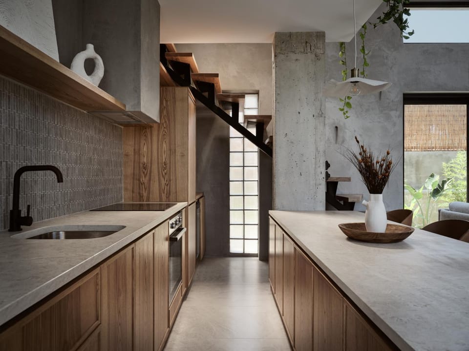 Kitchen or kitchenette, stove