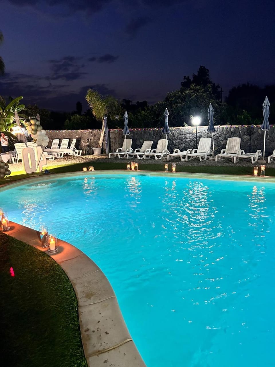 Night, Pool view, Swimming pool