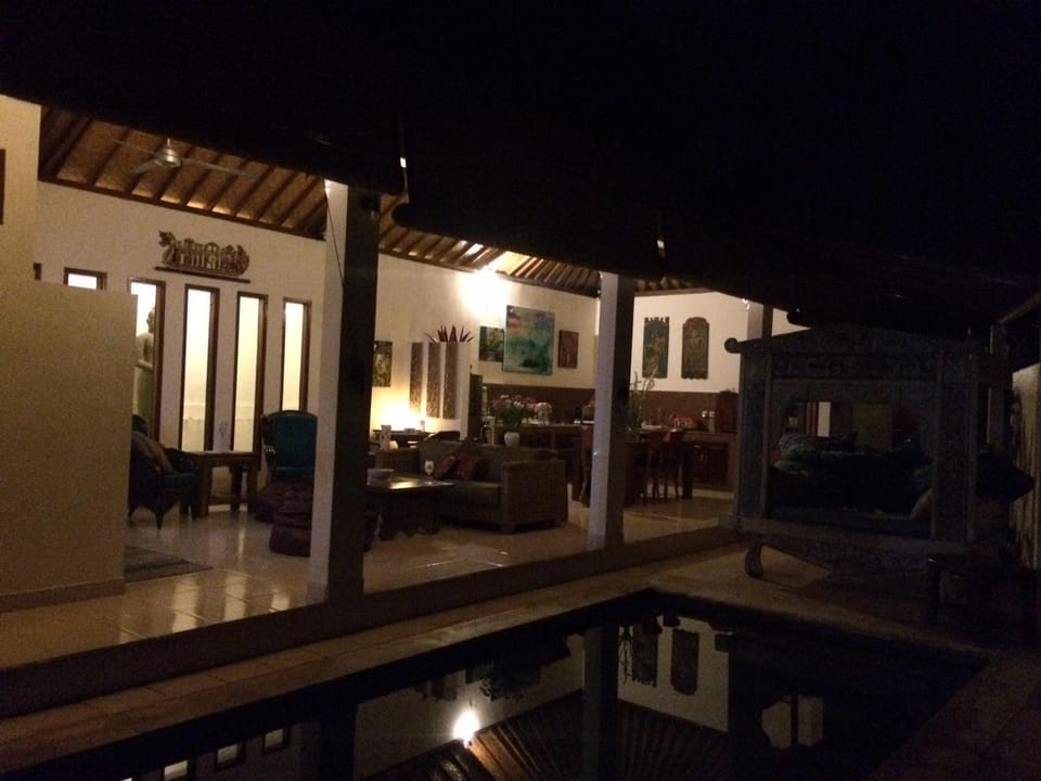 Property building, Night, View (from property/room), Pool view, Swimming pool
