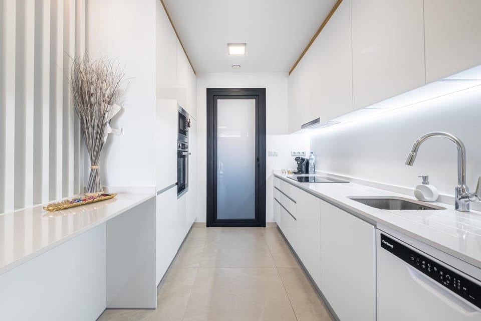 Kitchen or kitchenette, stove