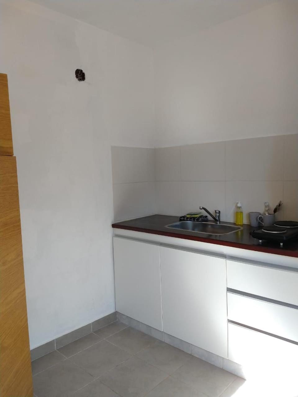 Kitchen or kitchenette, stove