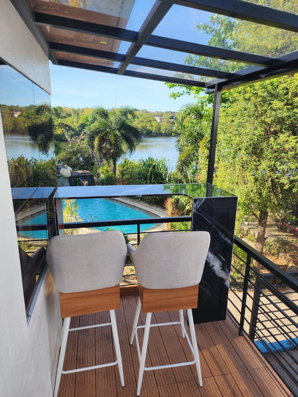 Patio, Balcony/Terrace, Lake view, Pool view, River view