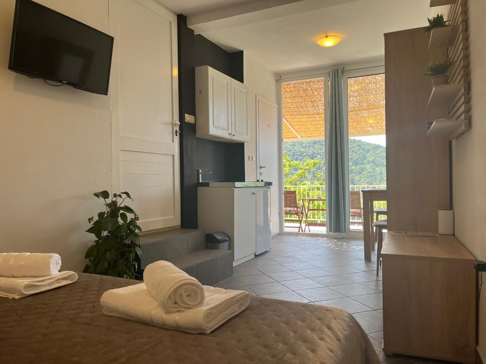 TV and multimedia, Kitchen or kitchenette, Photo of the whole room, Bedroom, towels