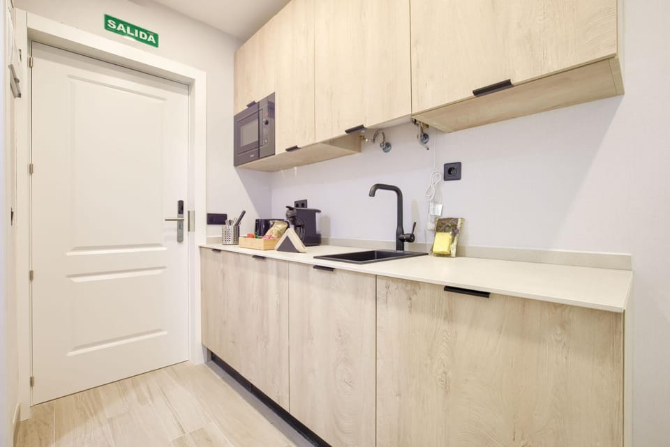 Kitchen or kitchenette, microwave